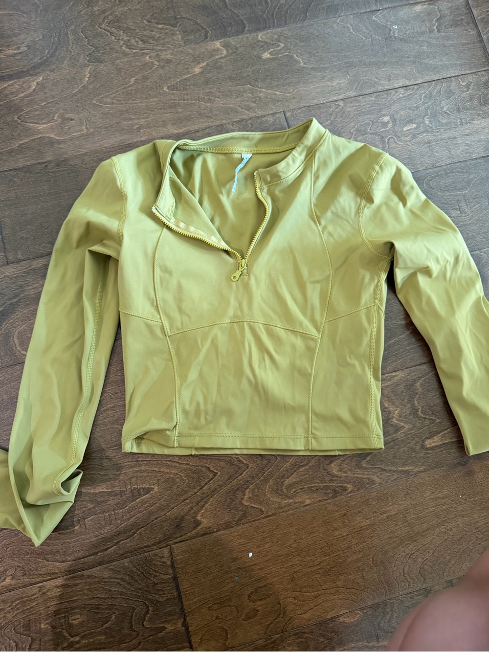 Long-Sleeve Half-Zip Athletic Top in Olive Green
